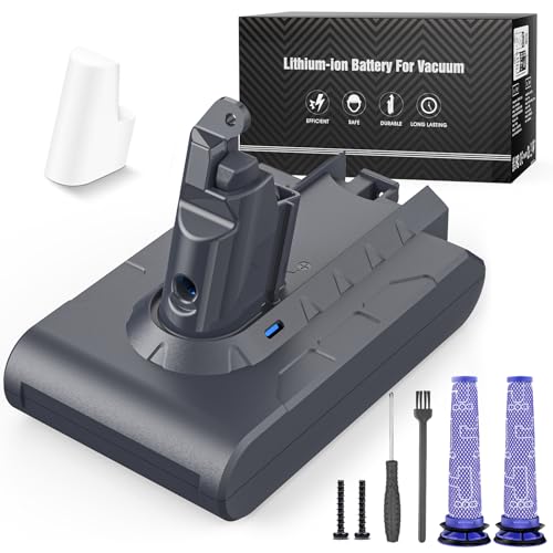Keenstone V6 6500mAh Akku für Dyson V6 DC62, Ersatzakku für Dyson DC58 DC59 DC61 Animal DC72 DC74 SV03 SV05 SV06 SV07 SV09 Staubsauger + 2pcs Filter