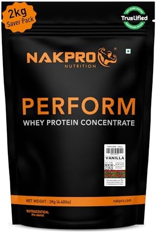 NAKPRO NUTRITION Perform Whey Protein Concentrate | 2kg Vanilla | 24g Protein, Trustified Certified