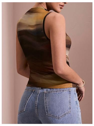 GORGLITTER Women's Sleeveless Mock Neck Tops Tie Dye Ruched Tank Top Going Out Tops2