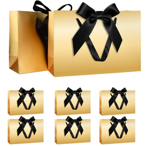 Geschenktüten Set, Gold Geschenktüte mit Schleife Geschenktüte mit Henkel 8 Stück 30x20x10cm Geschenktüten für Weihnachten Geburtstag Hochzeit