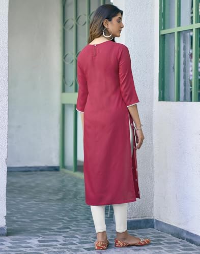 Image of SIRIL Women's Cotton Blend Straight Fit Straight Chikankari Embroidery Kurta