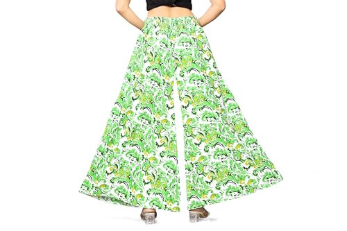 Image of Viscose Rayon Flared Printed Plazzo Palazzo Pants, Loose /Relaxed Fit Regular, Office Wear, Casual Wear Comfortable, Trouser Pants for Girls & Women Black Kerri Design (S to 3XL Size)