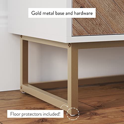 Nathan James Enloe Modern Storage, Free Standing Accent Cabinet With Doors In A Rustic Fir Wood Finish Powder-Coated Metal Base For Hallway, Entryway Or Living Room, White/Gold #TOP3