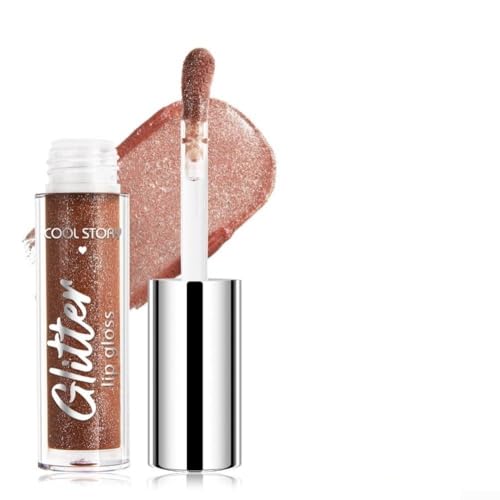 Image of Lip Gloss with Shimmering Glitter Effect, Long Lasting Moisturizing Mirror Finish, Pearlescent Formula for Glamorous Look, Hydrating Texture, Easy Application, Vibrant Color Range(#06: Chocoluxe)