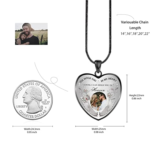 Drawelry Personalized Photo Necklace Custom I Will Carry You With Me Picture Memory Pendant Heartshape With Wings Memorial Snake Chain Necklace Pendant Valentine's Jewelry Gifts For Men Women Him Her Mom (Black Heaven) #TOP5