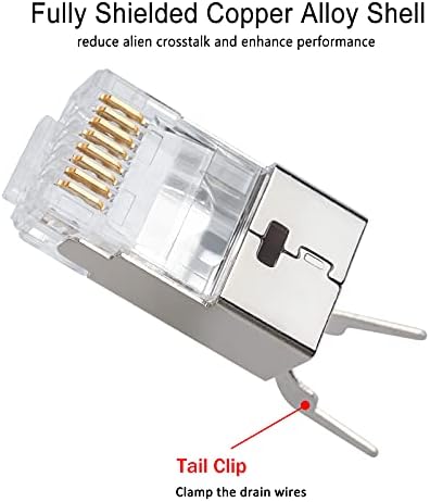 PETECHTOOL RJ45 Connector Cat7 Cat6a 23 AWG RJ45 Large Pass Through Network S/FTP Connector Shielded Modular Ends Plug