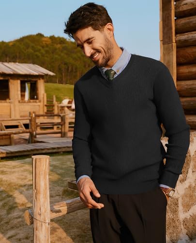 PJ PAUL JONES Mens V Neck Sweater Casual Textured Pullover Sweaters Lightweight Ribbed Knit Pullover4