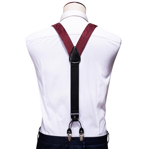 Image of YOHOWA Men Suspenders 6 Clips Strength Adjustable Y Braces Pre-Tied Bow Tie Set Formal Wedding Party