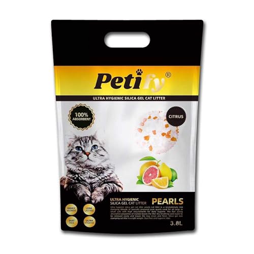 Arena para gatos de gel de sílice ultra higiénica, altamente absorbente, aroma cítrico, 3,8 l, respetuoso con el medio ambiente