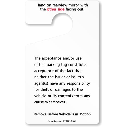 Smartsign 5 X 3 Inch (Pack Of 50) Standard Write-On Parking Permit Rearview Mirror Hang Tag, 35 Mil Plastic, Blue And White #TOP1