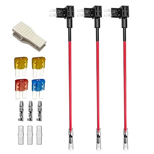 Gebildet 3 Pcs 12V-24V Add-a-Circuit Micro2 Fuse Tap Piggy Back Blade Holder With Wire Harness 4 Pcs Micro 2 Fuse (5A 10A 15A) and Puller