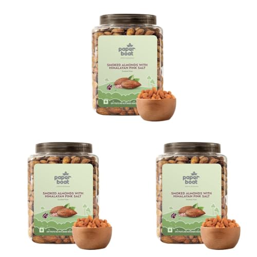 Image of Paper Boat Premium Smoked and Roasted Almonds Himalayan Pink Salt, Healthy Snack - Salted Badam, Reusable Jar 1Kg (Pack of 3)