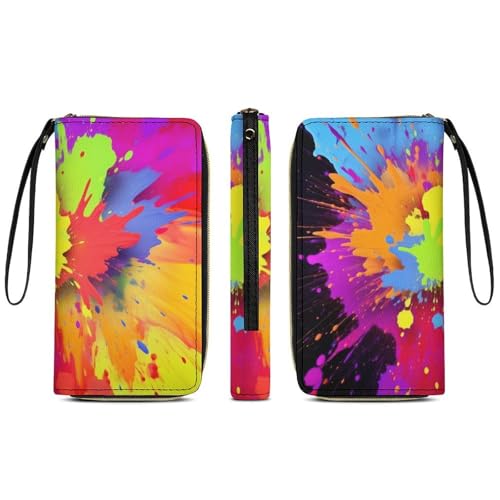 Colorful SplashPrint Long Wallets PU Leather Clutch Purse Card Holder Wallet, with Wristlet Zip Around Long Wallet for Women & Men3