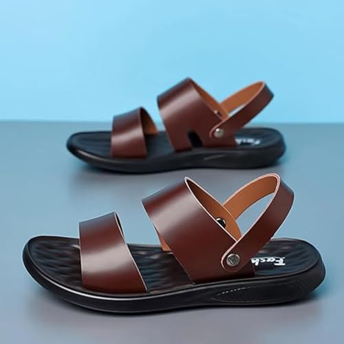 Men's Leather Fashion Sandals - Open Toe with Adjustable Ankle Strap - Slip-On Beach Shoes - Non-Slip Soft Comfortable Slides2