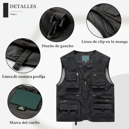 Chaleco de pesca multibolsillos transpirable sin mangas para hombre 5