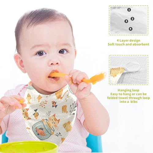 Image of vvfelixl Cat Watch Fish Tank Baby Burp Cloths Baby Muslin Washcloths for Boys Girls Cotton Babys Face Towel for Newborn Infants Soft and Absorbent 11.8 X 11.8 in, 5 Pack