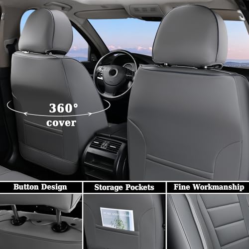 Image of Coverado Front Seat Covers, Car Seat Cover, Gray Seat Covers for Cars, Car Seat Protector, 2PCS Waterproof Faux Leather Car Seat Cushion, Luxury Seat Cushions, Auto Seat Covers Fit for Most Vehicles