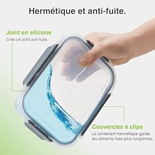 VonShef Boîtes Alimentaires en Verre- Lot de 5 Boîtes Repas 1 L, Couvercles Hermétiques et Sans BPA, Idéales pour Meal Prep, Empilables, Compatibles Micro-ondes, Four, Congélateur et Lave-vaisselle