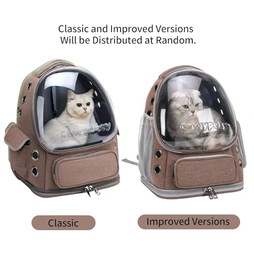 Image of Cat Backpack Carrier, Breathable Cat Carrier Pet Backpack for Kitty Small Dog Up to 15Lbs, Transparent & Foldable Pet Carrier for Travel Hiking (Khaki)