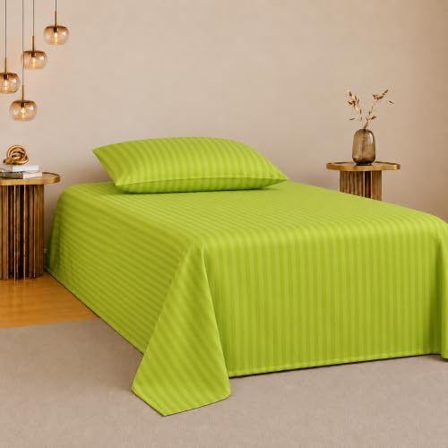 Image of Satin Striped Glace Cotton Single bedsheet with 1 Pillow Cover | Soft & Smooth Finish | Single Bed bedsheet 90 x 60 Inch | Pillow Cover 18 x 28 Inch | Breathable, Fade Resistant