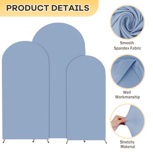 ROMANKAS Dusty Blue Wedding Arch Cover Set of 3 Arch Cover Backdrop 4ft 5ft 6ft Spandex Fitted Arch Covers Round Top Chiara Arch Backdrop Stands Cover for Wedding Ceremony Banquet Decoration by ROMANKAS - Used condition - Image 4