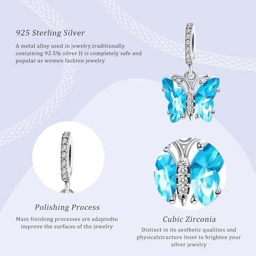 Butterfly Flower Dangle Charm 925 Sterling Silver Charms for Bracelets and Necklaces Bead Charms with Cubic Zirconia Jewelry Charm for Women Family Friends2