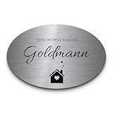 Ovales Edelstahl Namensschild personalisiert mit Gravur   ab 9x6 cm   Briefkastenschild Klingelschild Türschild Haustürschild   selbstklebend o. mit Bohrung   graviertes Schild
