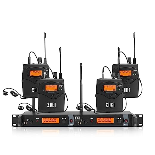 XTUGA Sistemas de Retorno In-Ear Inalámbricos con Tipo de Casco utilizado para Escena y Guitarra, 4 receptores de 2 canales IEM 1200 in Ear Monitor System