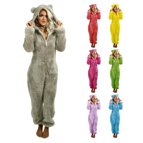 Onesie Costume Adult Flannel Halloween Costume Warm Sherpa Romper Grey L - image 1
