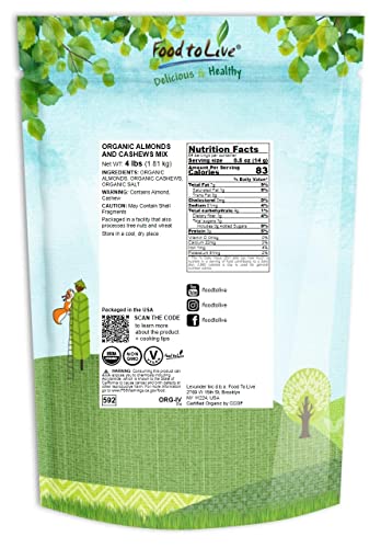 Organic Almonds And Cashews Mix, Dry Roasted & Lightly Salted, 4 Pounds – Oven Roasted Nuts With Himalayan Salt, Non-Gmo, Protein Rich Trail Mix, Healthy Vegan Snack, No Oil Added, Kosher Blend, Bulk #TOP1