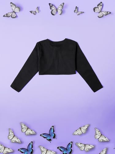 Image of KiddoPanti Girls Fleece Crop Length Shrug | Cotton Poly Fleece Fabric |Sequin Patch on Chest | Front Open Pearl Button Closure | Crop Length, Full Sleeve | Lightweigth & Breathable Girls Shrug
