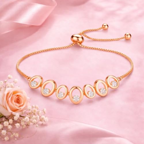 Image of Nilu's Collection Rose Gold & Silver Plated American Diamond Adjustable Bracelet For Women | Anti-Allergy | Anti-Tarnish| Office Wear