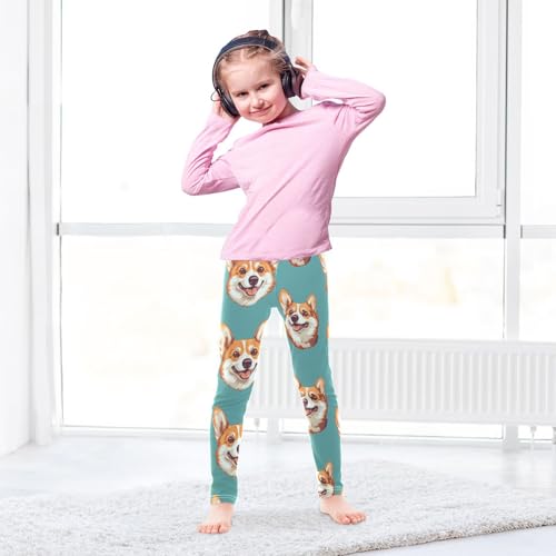 Head of Corgi Girls Leggings,Workout Leggings for Girls Toddler Athletic Legging Size for 3-10T4