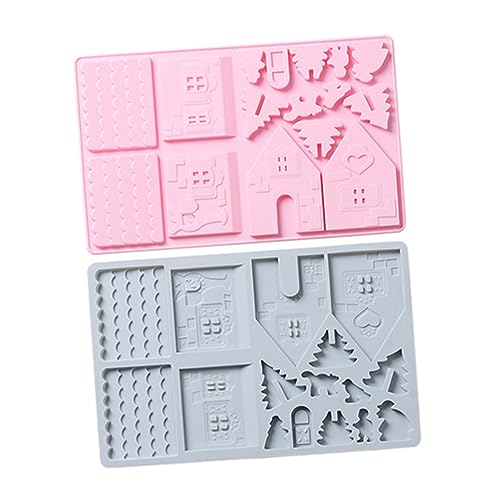 HOMSFOU 2pcs Cake Baking Tools Gingerbread Cookies Clay Mold Hand Mold Christmas Chocolate Molds Gingerbread House Silicone Candy Making Form Christmas House Baking Mode Silicone DIY