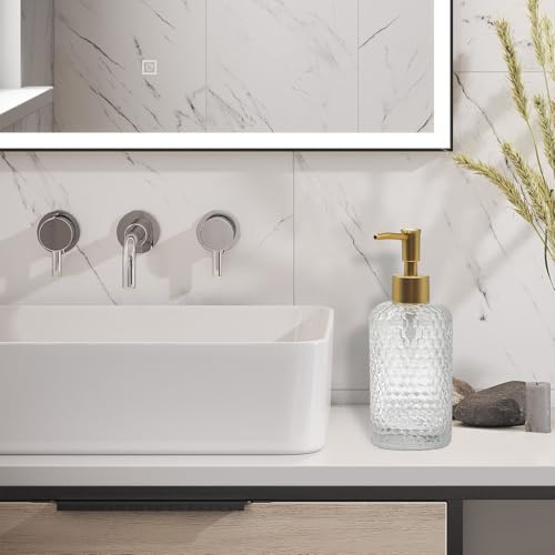 Image of Glass Hand Soap Dispenser Bathroom, Refillable Liquid 12.7oz Soap Dispenser with Rust-Proof Plastic Pump for Kitchen