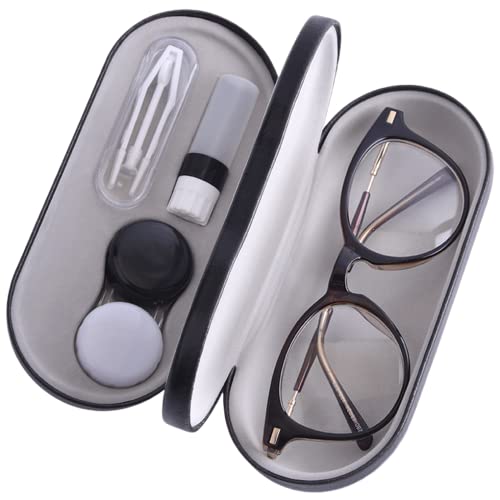 SUWIAKLALL Estojo de óculos portátil 2 em 1 com espelho embutido Mini lente de contato porta-recipie