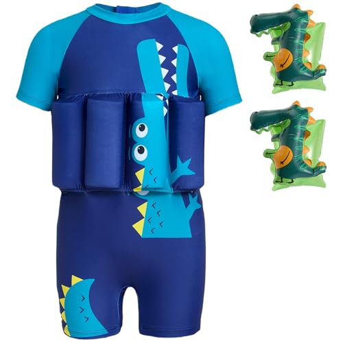 Gogokids Kinder Schwimmanzug mit Schwimmflügeln & 8 abnehmbaren Auftriebskissen, Baby Schwimmhilfe UV 50+ Badekleidung für Kleinkinder 1-6 Jahre (10-20 kg) Rashguard für Pool, Strand & Schwimmen