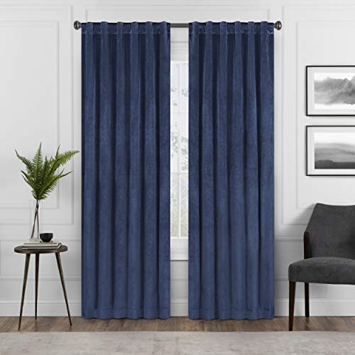 Eclipse Absolute Zero Harper Velvet Blackout Thermal Insulated Rod Pocket Curtains for Bedroom, Single Panel, 50" x 95", Navy by Eclipse - Used condition - US$15.00