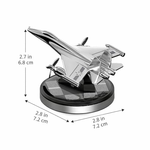 Image of Solar Powered Fighter Plane Car Air Freshener, 360 Rotating Propeller Dashboard Perfume Diffuser, Decorative Aircraft Ornament with 5 ml Fragrance Refill, Silver