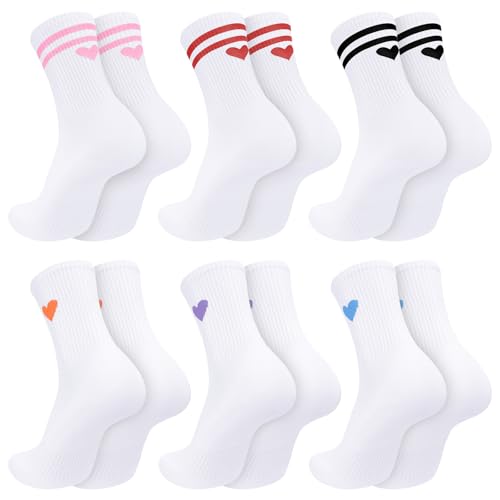 Huiguli 6 Paires Chaussettes de Sport Femme, Chaussettes Sport Coeur Chaussettes Respirantes Femme pour Tennis Athletic Running Randonnée Marche