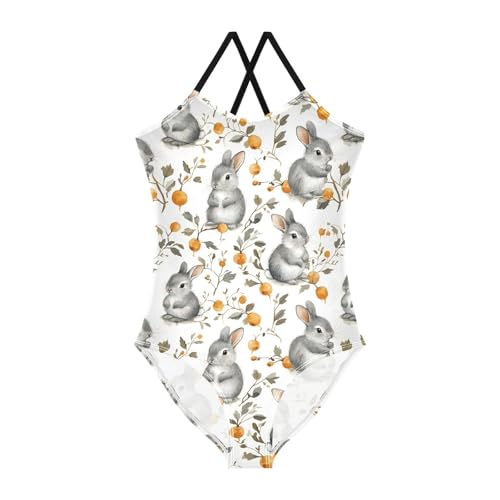 ALAZA Bunny Berry Rabbit Animal Girls Swimsuit Bathing Suit Beach Swimwear One Piece 3-10T - Main Image