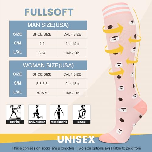 FULLSOFT 6 Pairs Compression Socks for Women and Men, 15-20 mmHg Support Knee High Socks for Nurses,Athletic,Flying(6 Pairs Animal,Small-Medium) - Thumbnail 7