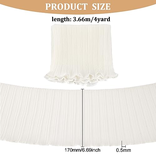 FINGERINSPIRE 4 Yards Cream White Pleated Chiffon Ribbon 6.7inch Wide Polyester Pleated Elastic Lace Ribbon Wave Edge Ruffled Lace Trims for Dress Gown Doll Decoration Clothes Accessories DIY Craft by FINGERINSPIRE - Image 2