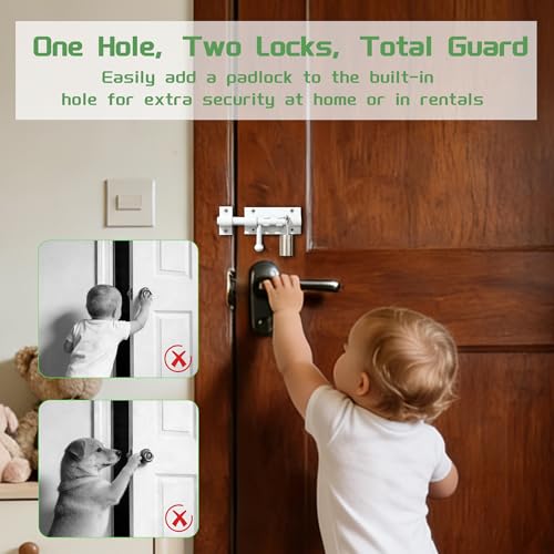 Image of Alise 2 PCS 4 Inch Sliding Door Lock, SUS304 Stainless Steel Padlock-Style Gate Latch, Thickened Heavy Duty Security Slide Latch Lock for Outdoor Fence, Window, Shed Door White MCX7004W-2P
