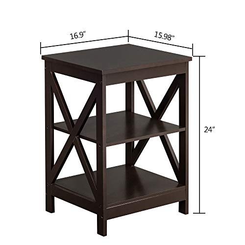Raamzo Espresso Finish Wooden X-Design Chair Side End Table With 3-Tier Shelf #TOP4