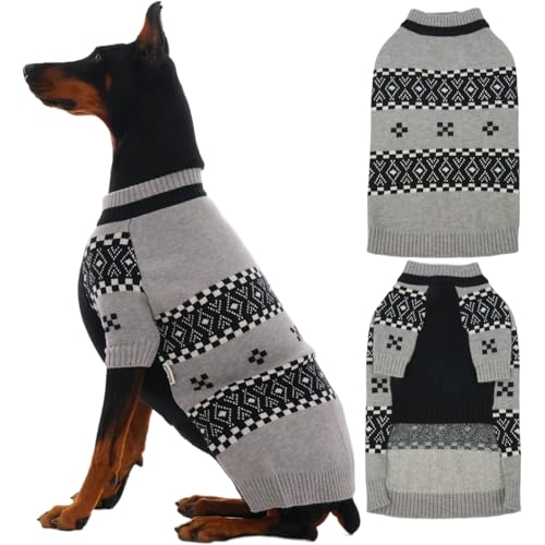 IECOii XXL Dog Sweater for Large Dogs Boy, Pitbull Sweater for Dogs Boy with Sleeve, Warm Male Fall Knitwear Mid Neck Pullover,Cozy & Elastic Dog Winter Sweaters for Cold Days, Grey, 2XL XX-