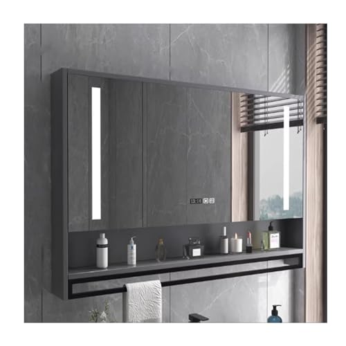 Moderno botiquín de baño con espejo, montado en la pared, antivaho, Smart Touch, 120 cm, solución de almacenamiento gris para decoración elegante del hogar