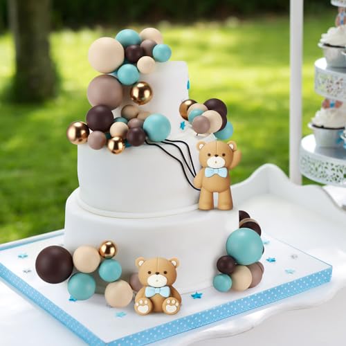 Geelin 101 Pcs Teddy Bear Ball Cake Toppers Decors Blue Brown Gold Khaki Mini Balloons Foam Balls Cake Toppers for Bear Birthday Cupcake Baby Shower Wedding Decoration by Geelin - Used condition - Image 5