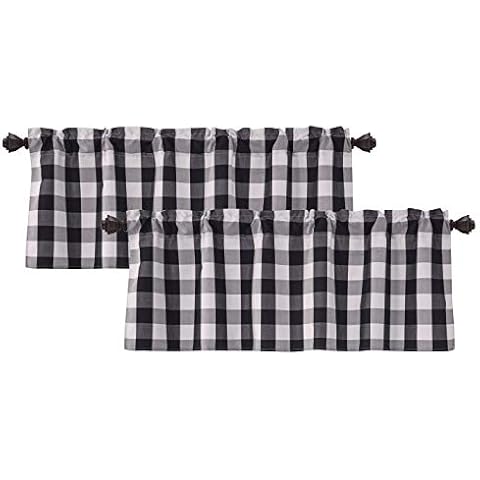 Annlaite 2 Piece Buffalo Checker Farmhouse Thermal Insulated Energy Saving Window Curtain Valance for Living Room/Bedroom/Kitchen Rod Pocket Valance 52 by 18 Inch Black (2 Pack) Cover