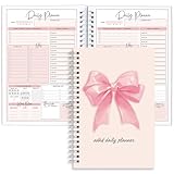 Wxiben ADHD Daily Planner for Adults - Pink Bow Daily Productivity Planner with To Do List Schedule Self-Cares Coquete Undated Task Management Full Focus Organizer for Neurodivergent Women Men